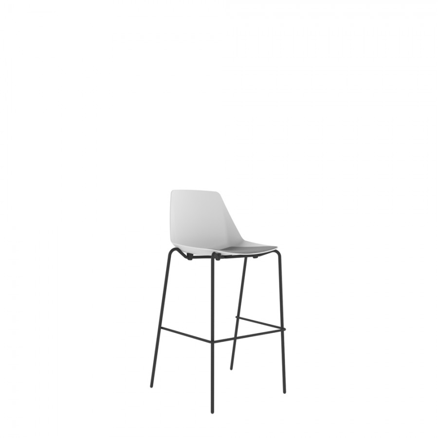 Polypropylene Shell High Stool With Upholstered Seat Pad and 4-Leg Black Steel Frame